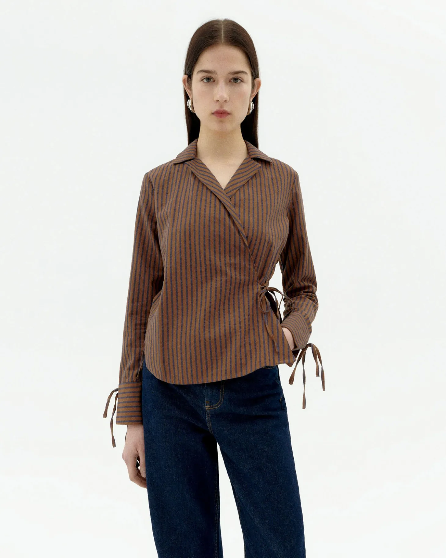 Blusa marrón rayas cruzada Lenie