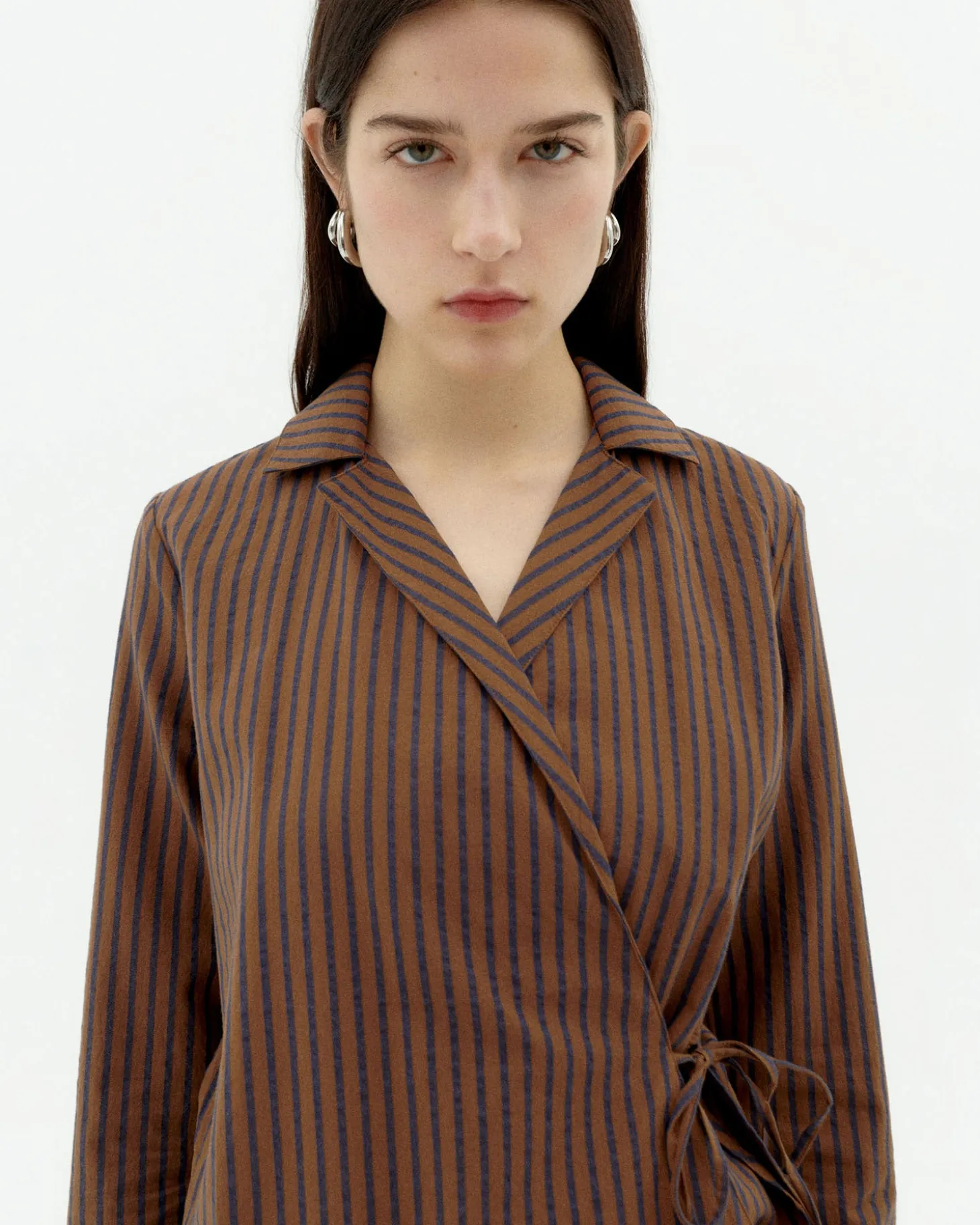 Blusa marrón rayas cruzada Lenie