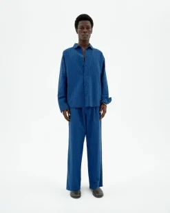 Pantalón loose seersucker azul Luc