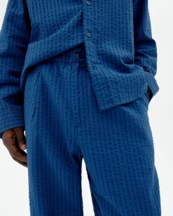 Pantalón loose seersucker azul Luc