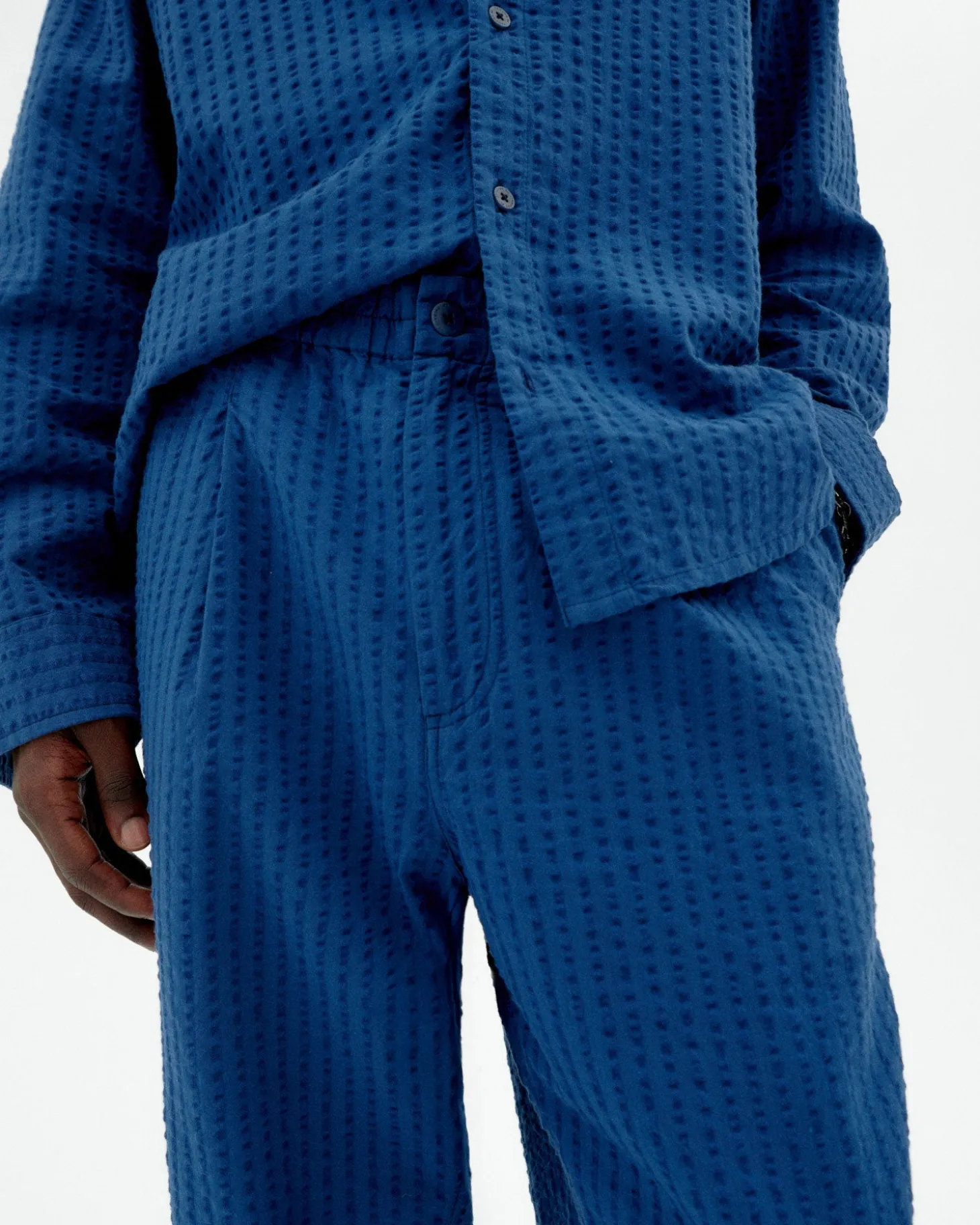 Pantalón loose seersucker azul Luc