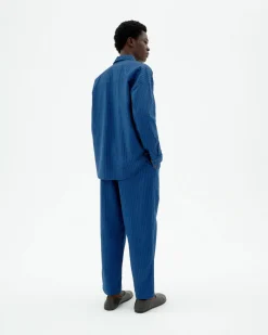 Pantalón loose seersucker azul Luc