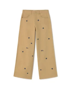 Pantalón wide leg camel bordado a mano Hedda