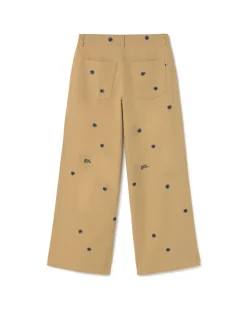 Pantalón wide leg camel bordado a mano Hedda