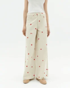 Pantalón wide leg crudo bordado a mano Hedda
