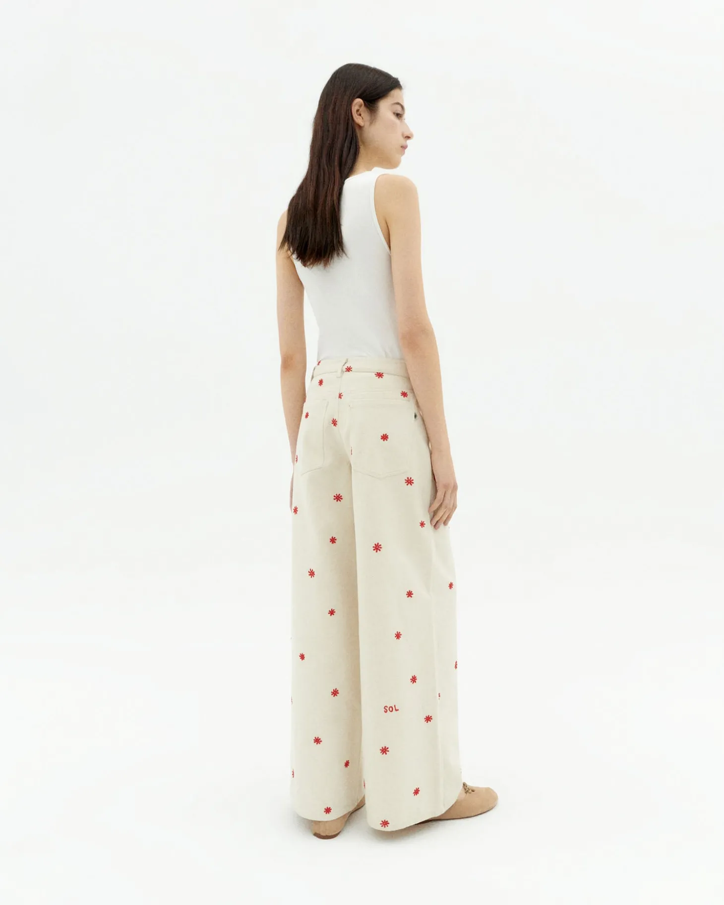 Pantalón wide leg crudo bordado a mano Hedda
