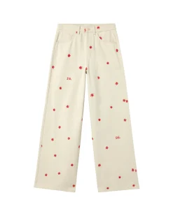 Pantalón wide leg crudo bordado a mano Hedda