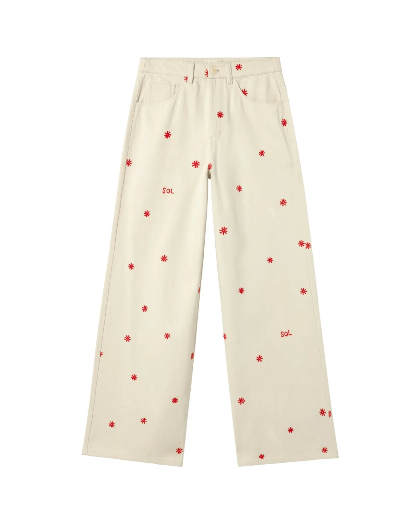 Pantalón wide leg crudo bordado a mano Hedda