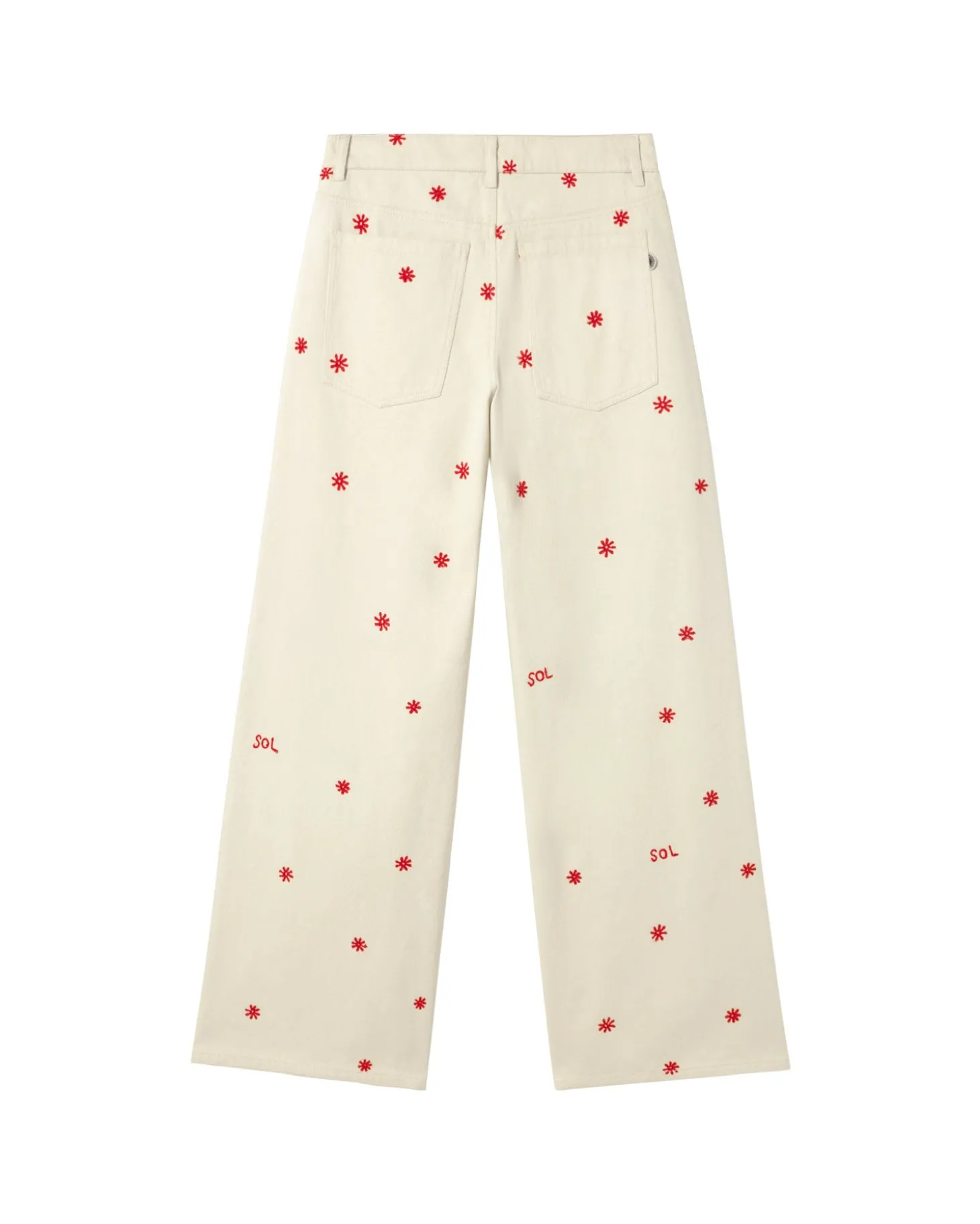 Pantalón wide leg crudo bordado a mano Hedda