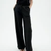 Pantalón wide leg seersucker negro Manolita
