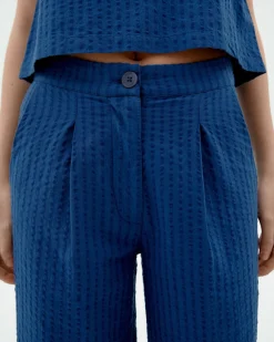 Pantalón wide leg seersucker azul Manolita