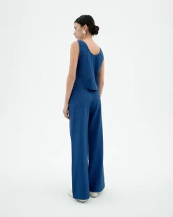 Pantalón wide leg seersucker azul Manolita