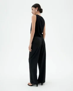 Pantalón wide leg seersucker negro Manolita