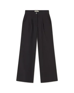 Pantalón wide leg seersucker negro Manolita