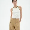 Top halter blanco contraste verde Harriet
