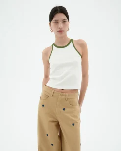 Top halter blanco contraste verde Harriet