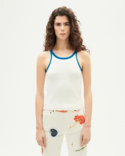 Top halter blanco contraste azul Harriet