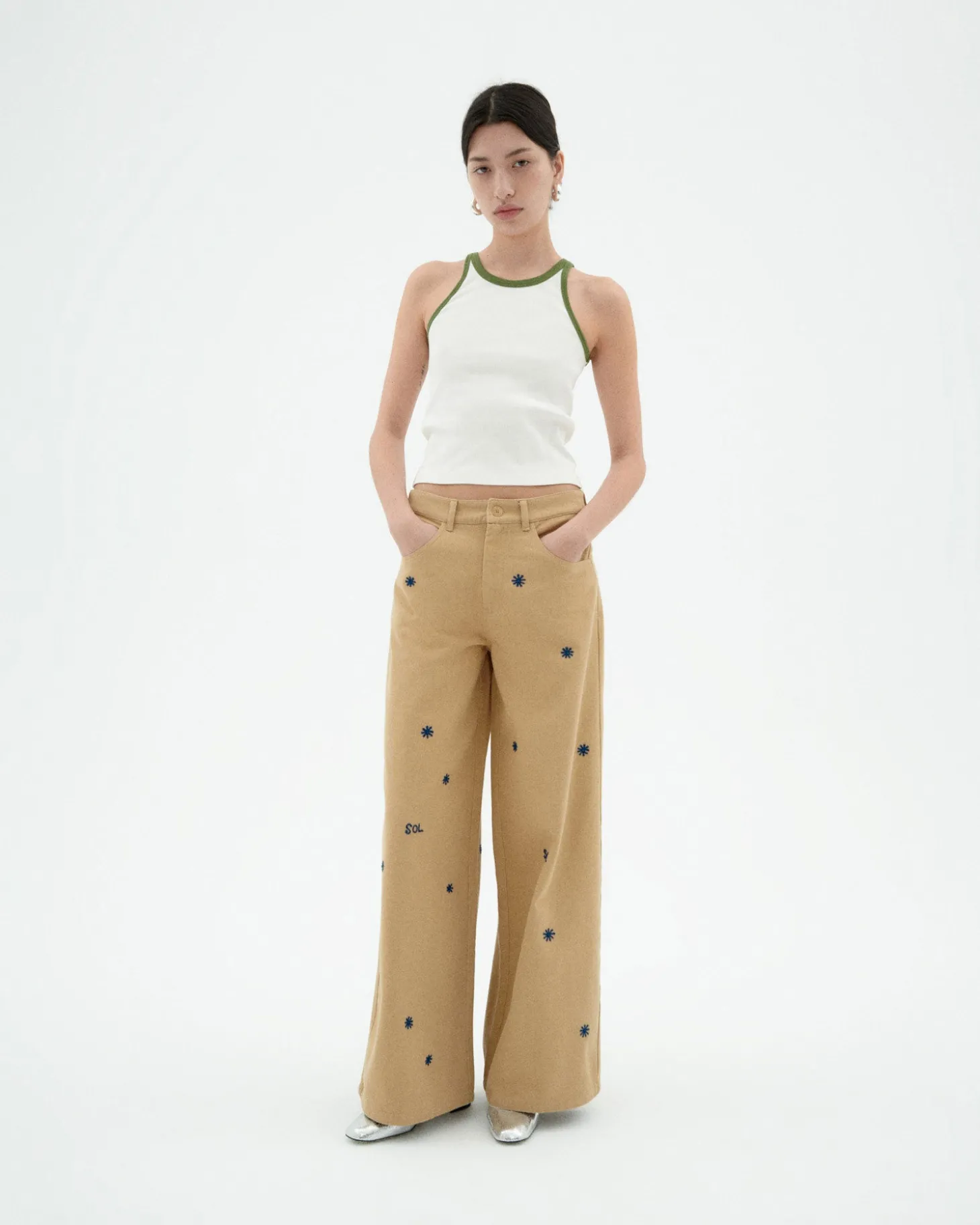 Top halter blanco contraste verde Harriet