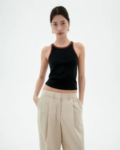 Top halter negro contraste marrón Harriet