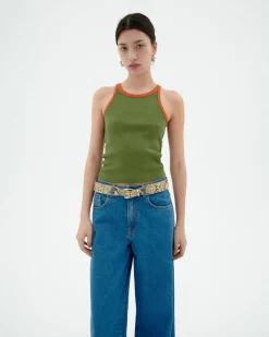 Top halter verde contraste naranja Harriet