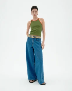 Top halter verde contraste naranja Harriet