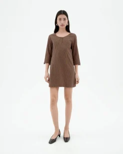 Vestido corto marrón rayas Maria