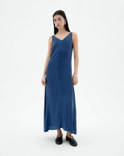 Vestido largo azul Cupro Sade