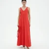 Vestido largo rojo tirantes Sade