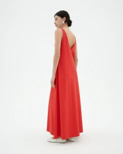Vestido largo rojo tirantes Sade