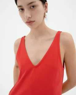 Vestido largo rojo tirantes Sade