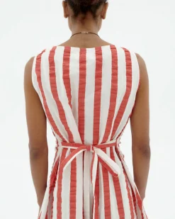 Vestido seersucker rayas con lazo Cecile